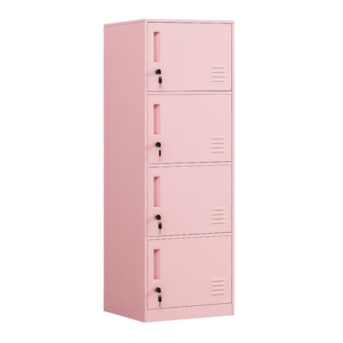 4 Door Metal Vertical Locker Storage Cabinet for Home,Office,School,Employees,Bedromm,4 Tier Storage Cabinet with Locking Doors,Lockable File Cabinet Organizer Lockers (Pink)