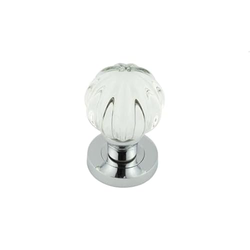 KOOPLES HARDWARE Polished Chrome Glass Pumpkin Mortice Knob – Classic Clear Faceted Door Knob for Internal Mortice Doors – Traditional Vintage Style with Fixings for Period & Modern Interiors