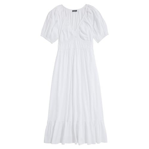 vineyard vines Women's Marina Poplin Puff-Sleeve Midi Dress, White Cap,  X-Small at Amazon Women's Clothing store