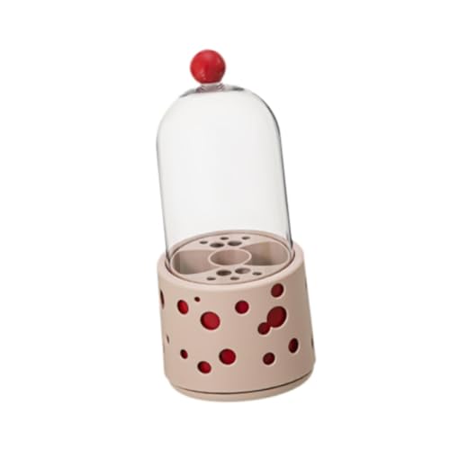 "Abbraccia" 蓋付きメイクブラシオーガナイザー、メイクブラシコンテナ、化粧道具収納カップ、360°回転式バニティトップ用, ピンク