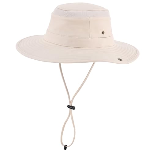 Image of Home Prefer UPF 50+ Wide Brim Sun Hat Mesh Crown Foldable Cotton Bucket Cowboy Hat for Men Safari Golf Fishing Beach Garden