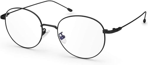 livho Blue Light Blocking Glasses, Retro Round Fake Eyeglasses Frames Anti UV Ray Filter Computer Gaming Glasses Women Men (Black Frame,Transparent lens)