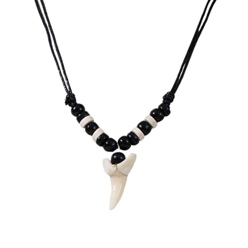 Shark Tooth Necklace for Men Beach Surfer Necklace Resin Fossil Shark Teeth Cool Sharktooth with Adjustable Cord
