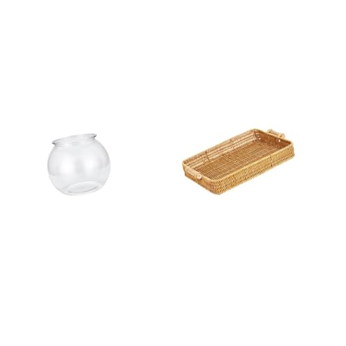 Baoblaze Transparent Small Fish Tank Clear Household Ornament DIY Bowl Vase Table Bedroom Desktop Living Room Home Woven Fruit Basket Snack Serving Plate