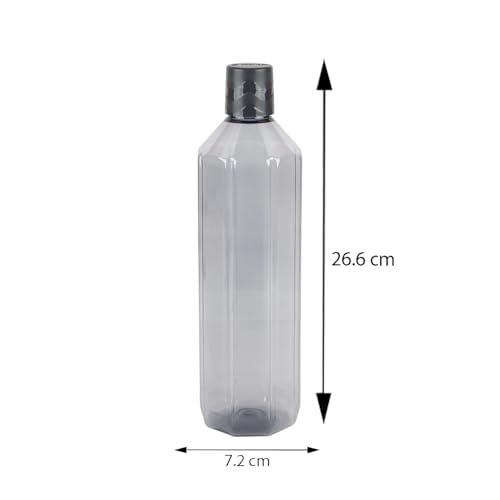 Image of PEARLPET Gemini BPA-Free Plastic Water Bottle Set |Lightweight, Leak-Proof & Freezer Safe - Pack of 6 (1000ml Each), Grey