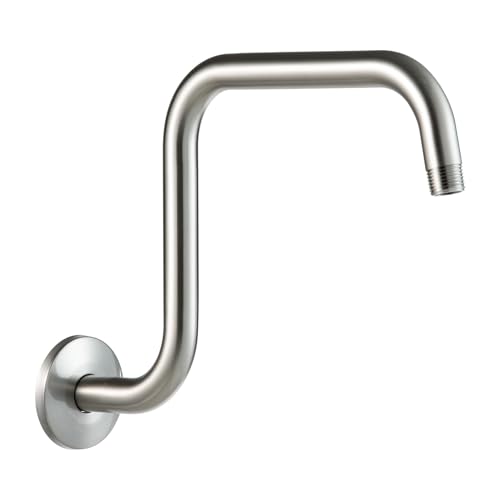 OFFO Shower Head Extension Arm 13 in, Brushed Nickel S Shaped High Rise Extender with Flange Shower Head Pipe Arm by OFFO - Used condition - US$11.89