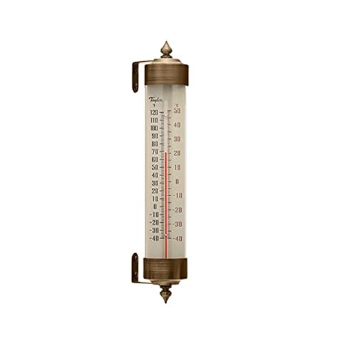 Taylor Heritage Collection Spirit-Filled Metal Thermometer, Indoor Outdoor Wireless Thermometer with Easy to Read Large Numbers for Patio, Pool, and Indoor Areas, 12.25-inch, Bronze