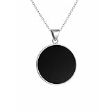 Echmeck 925 Sterling Silver Black Onyx Flat Round Handmade Pendant Necklace - Unisex Jewelry for Women & Men (Onyx Flat - 25mm, 18+2'' Chain)
