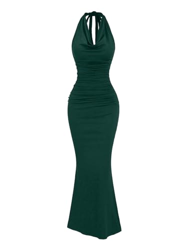 Image of GORGLITTER Women's Halter Formal Cocktail Beach Wedding Guest Maxi Dresses | Cinched Waisted Dress, Cowl Neck Dress, Birthday Club Dresses, Date Night Going Out Dress for Women