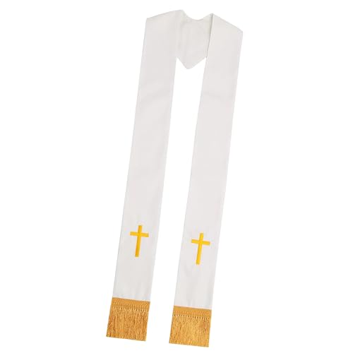 Étole du clergé avec croisé brodé blanche pour cérémonie et événement religieux