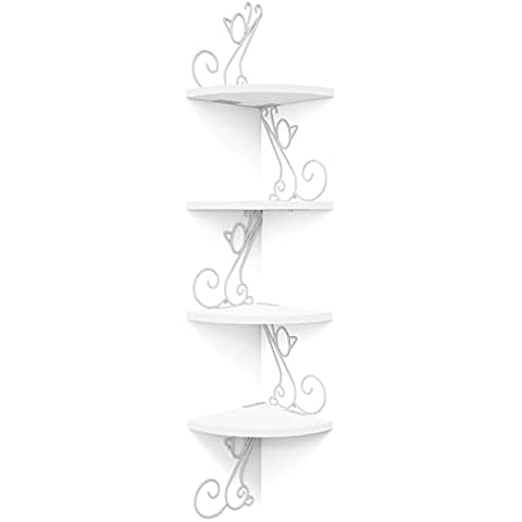 Alsonerbay Corner Shelf, Wall Shelf Made of Solid Wood, Cat Shape, Floating Shelf Decor for Living Room, Bedroom, Kitchen, Office, 4 Shelves, Modern and Simple, Pure White Cover