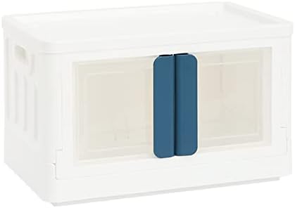 Caja de almacenamiento de plástico con tapas y ruedas Apertura de puerta delantera plegable 32l 72l Cajón de almacenamiento apilable grande Caja móvil plegable (32L, azul)