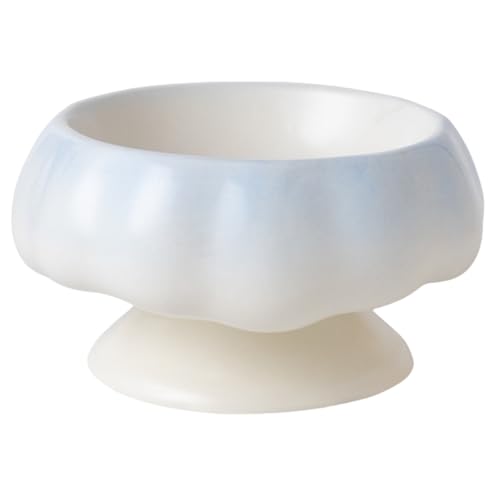 Vlwm ペット 陶器製 グラデーション フードボウル 猫用・犬用 ピンク 食べやすい高さ 洗いやすい 猫食器・犬食器 餌入れ・水入れ兼用 猫皿・犬皿 えさ皿・水飲み容器 (ブルー)