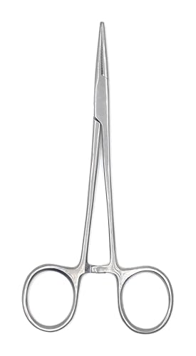 Hemostat Forceps Clamps, 5 Inches, Serrated Jaws, Self-Locking, for Crafting, Jewelry, Fishing Tool, Dissection, and Grooming