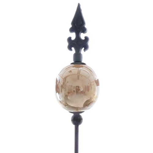naninoa Metall Stecker französische Lilie. Gartenstecker mit Keramik-Kugel. Gartendeko Gartenverzierung. Hellbraun BEIGE 110 cm.