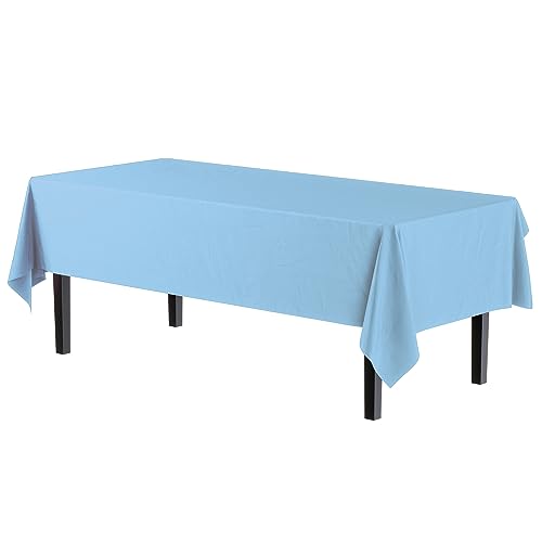 Image of Party Solids Light Blue Rectangular Plastic Tablecloth - 54x108 Inch, Pack of 24