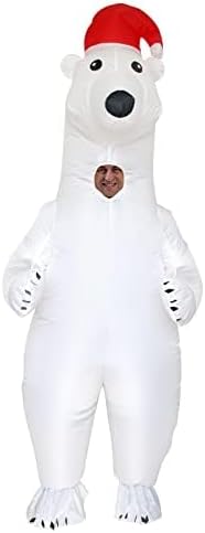 IRETG Christmas Polar Bear Costumes for Adults Blow up White Bear Suit Fancy Dress Funny Sea Bear Jumpsuit Christmas Party Cosplay
