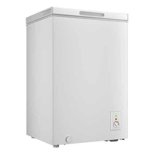 CHiQ FCF98DE Gefriertruhe 99 L, 54,5 x 47,6 x 83,5 cm, 4-Sterne-Gefrieren, Thermostatsteuerung, Drahtgestell, Schwebetür, Geräuscharm, Weiß