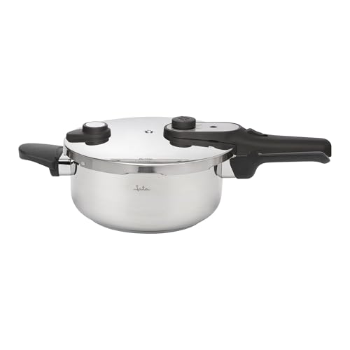 JATA HOGAR HOLL2224 - Olla Express a Presión 4 L de Acero Inoxidable, Olla Rápida con Cierre Giratorio, 3 Sistemas de Seguridad, Apta para Inducción y Todo Tipo de Cocinas, Ø 22 cm