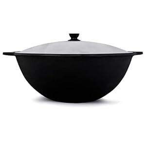 NAMANGAN Kazan Zbeekse braadpan van gietijzer, 10 l (ronde bodem), Kazan Oezbeekisch, Cast Iron KESSEL Uzbek, camping Usbek Asia Wok, pan met aluminium deksel