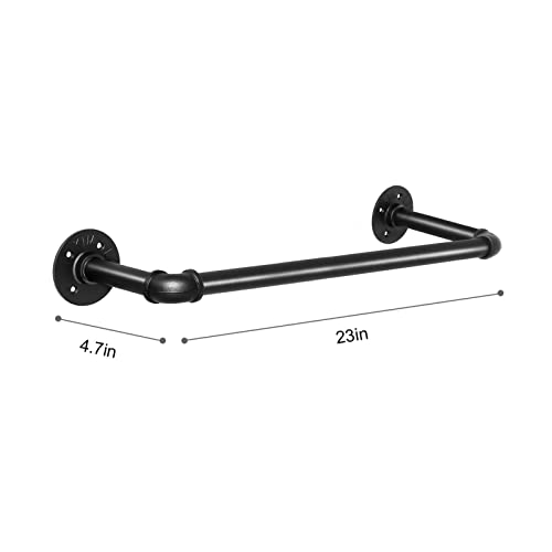 60cm x 12cm Iron Pipe Towel Bar Industrial Pipe Towel Rail Wall Mounted Clothes Bar Rack Detachable Hanging Garment Rack Hand Towel Holder 1PCS Black