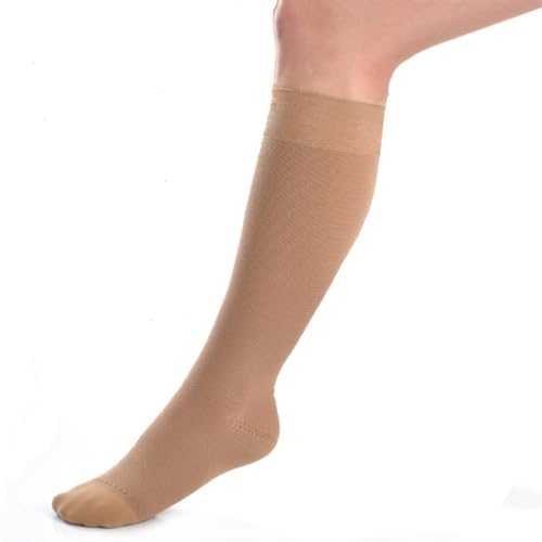 Image of JOBST UltraSheer Knee High with SoftFit Technology Band, 30-40 mmHg Compression Stockings, Closed Toe, Large, Natural