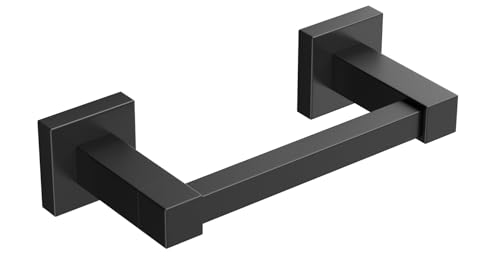 FORIOUS Toilet Paper Holder, Stainless Steel Square Double Post Pivoting Tissue Roll Holder Wall Mount for Bathroom, Rustproof and Modern Commercial Toilet Paper Dispenser (1, Matte Black)