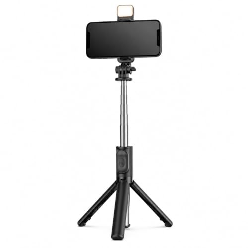 Image of Selfie Stick Tripod with LED Fill Light, Extendable Mobile Phone Stand for Video Recording, Vlogging, Live Streaming & Video Calls, 360 Rotation, Compatible with Android & iPhone