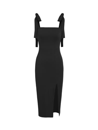 Image of CIDER Women Tie Shoulder Dress Wedding Guest Dresses Sleeveless Split Elegant Dress