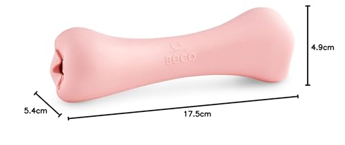 Beco Hundespielzeug - Hundekauknochen mit Leckerli-Loch, Anreicherungsspielzeug für Hunde, Naturkautschuk - Rosa