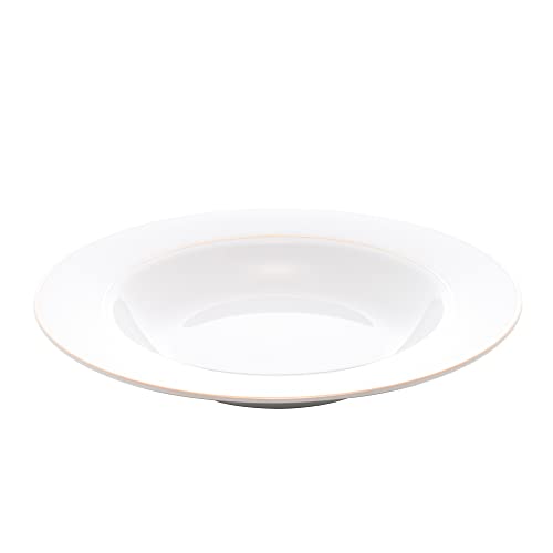 Conjunto 6 Pratos Fundos de Porcelana com Borda Dourada Mônaco Branco 21,5cm - Wolff