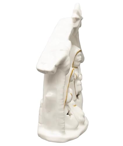 Image of Boston International Christmas Nativity Scene Tabletop Winter Holiday Decorations for Home, 4.75 inch x 5.25 inch, White & Gold Nativity