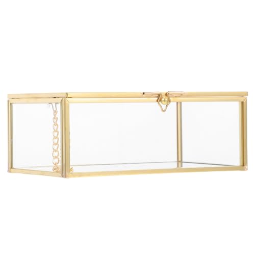 EXQUIMEUBLE Caja Decorativa de Joyería Rectangular Marco de Cobre, Organizador de Tocador para Guardar Maquillaje y Joyas, Tapa Protectora