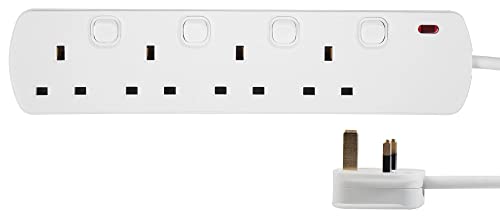 PRO ELEC 4Gang Switched Mains Extension Lead 7.5m Cable 13A White PELB2002