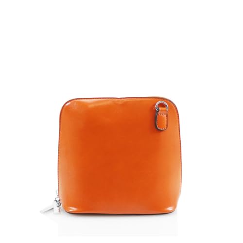 Leeray Women Plain Square Crossbody Bag - Orange - Small Dual Compartment Shoulder Handbag with Adjustable Detachable Strap Zip Closure Inner Pockets & Rear Zipped Pocket