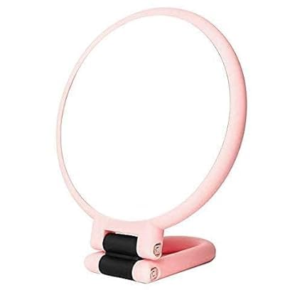Image of Plastic 1x 15x Magnifying Handheld Square Hand Mirror, Travel Folding Hand Held Mirror, Double Sided Pedestal Magnification and True Image Makeup Mirror for Women with Adjustable Handle, Pink