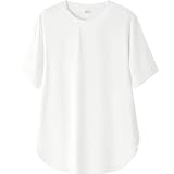 [Zleufirty] Tシャツ レディース 半袖 接触冷感 トップス 春 夏 ヨガ tシャツ トップス シンプル ロング丈 ストレッチ 吸水 速乾 消臭 体型カバー ゆったり スポーツウェア レディース おしゃれ (JP, アルファベット, M, ホワイト)