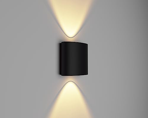 Image of PESCA 2 Watts 2 Ray Oval Up-Down Outdoor LED Outdoor Waterproof IP65 Exterior Wall Step Light Fixture Waterproof Lamp (Warm White, Black Body) 2 Way (Metal)