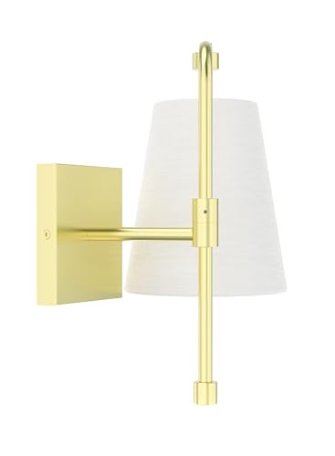 Image of 1-Light Wall Sconce, Brushed Gold Finish, Fabric Linen Shade, Adjustable Swing Arm, Hardwired Wall Mounted Light Fixture for Bedside, Living Room, Bathroom, Versatile Home Decor