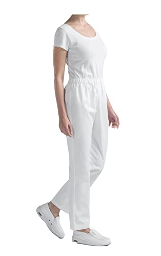 Dorimifa Pantalon Trabajo Mujer Blanco Pantalon Sanitario Pantalones de Cocina Mujer Cintura Elástica Grueso 3XL
