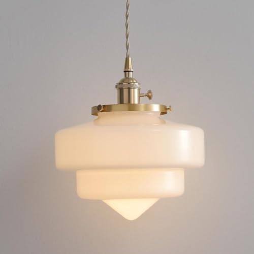 Image of Hertl White Glass Schoolhouse Pendant Light Large Antique Copper Hanging Lamp Milk Glass Bohemia Coastal Chandelier Nordic Modern Ceiling Pendant Lighting for Kitchen Bedroom Dining Room (Color : A)