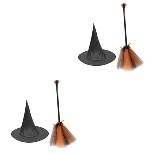 Chapeau et balai orange pour costume Halloween et soirée cosplay