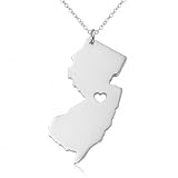 Yorwelry New Jersey Silver Necklace NJ States Map Outline Country Home Pendant Necklace Hometown Long Distance Friendship Dainty Gifts Jewelry For Women Men Teen