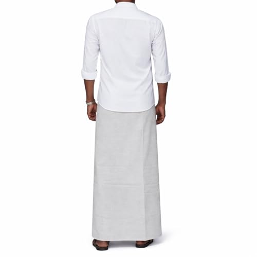 Image of Pure Cotton Dhoti for Men (1.28 x 1.87 m) | Solid Panchalu with Varied Small Color Border | Kerala Cotton Veshti, Khadi Dhoti | Lightweight Pooja & Temple Wear