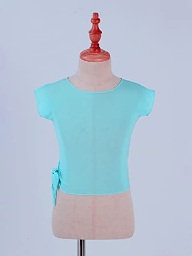 Hansber Kids Girls Gymnastics Athletic T-Shirts See Through Mesh Ballet Dance Crop Top Cover Up Tie Knot Cardigan3