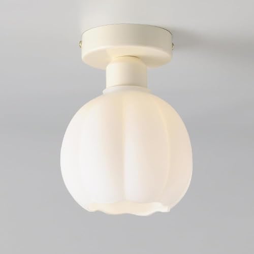 Plafonnier semi-encastré blanc moderne lustre d'entrée avec abat-jour en verre bouton de fleur