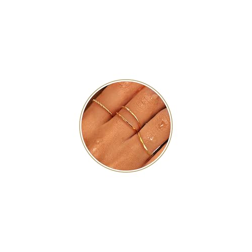 CONRAN KREMIX Waterproof Gold Stackable Rings for Women Non Tarnish Dainty 14K Gold Plated Thin Thumb Ring Set Trendy Minimalist Rings for Women Size9