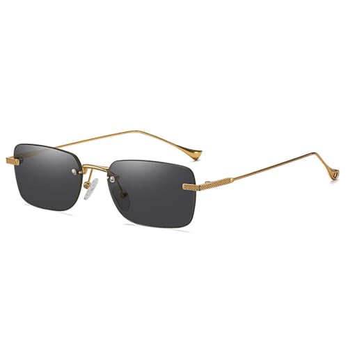 Lunettes de soleil rectangulaires sans monture pour femme LVTFCO rétro