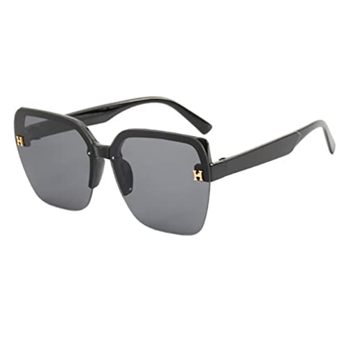 Eyebrow Half Frame Square Sunglasses Ladies Fashion Letter Beach Glasses Outdoor Travel Sunglasses (Bright Black Gray)