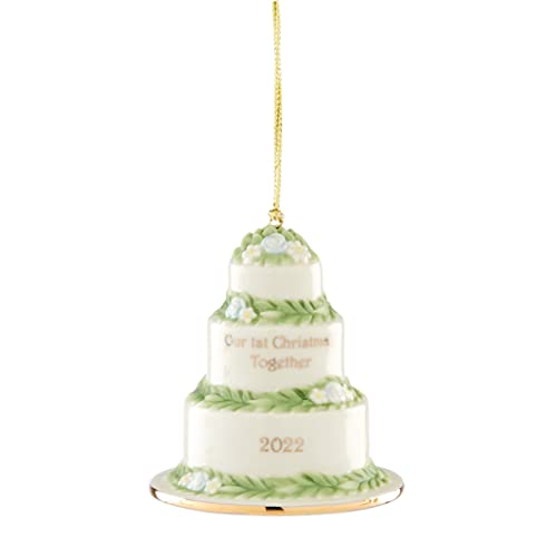 Lenox 2022 Our First Christmas Together Cake Ornament, Porcelain, Ivory, 0.35